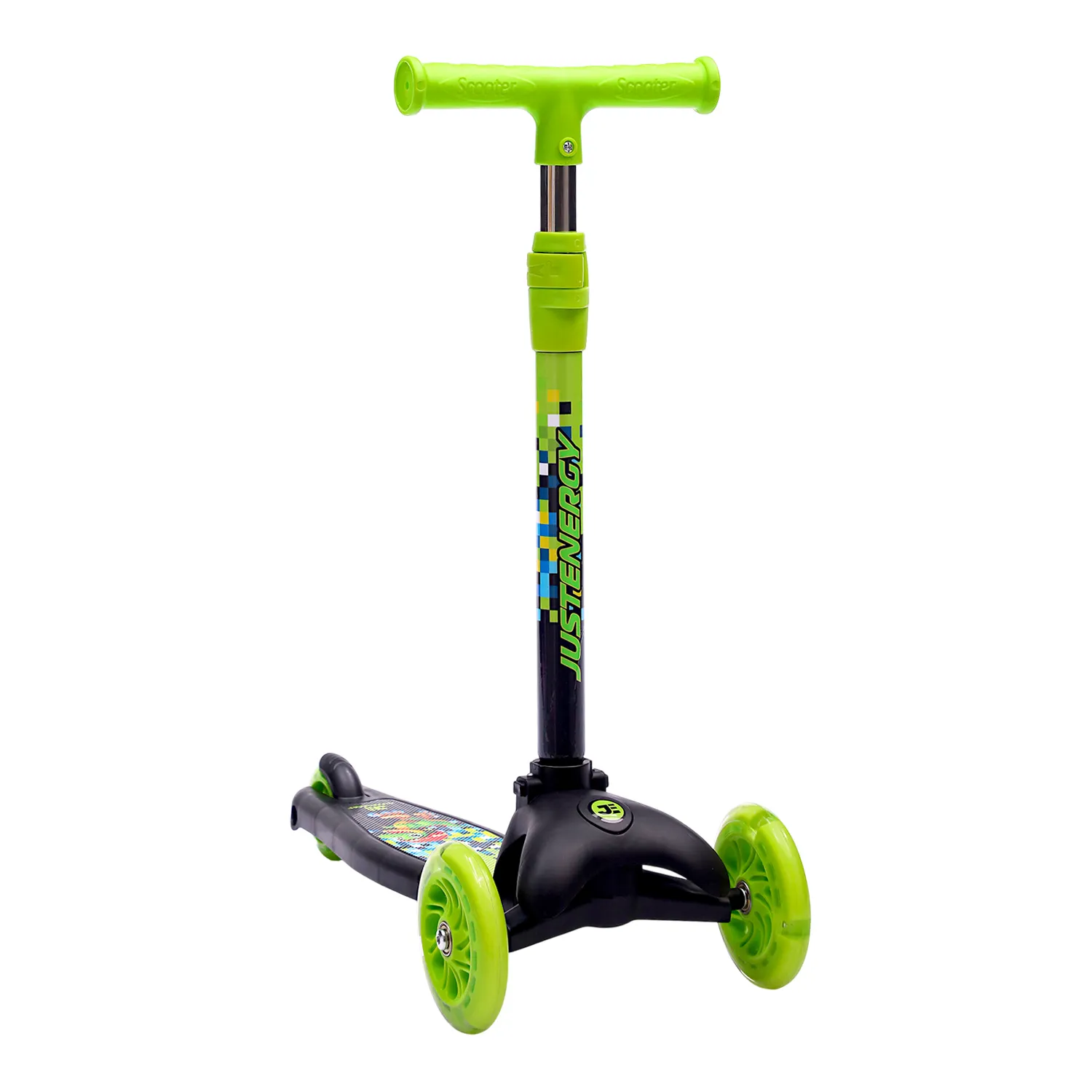 Самокат JE-SK120-91 LED 120/76мм black-green (светящиеся колеса)